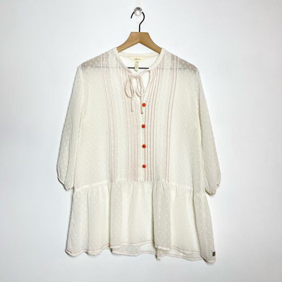 Matilda Jane Tunic Top Women's Size Medium White Coral Light The Way Peasant - Picture 2 of 10